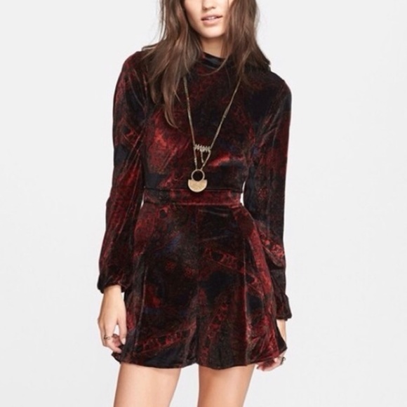 Free People Printed Burnout Velvet Backless Romper - Picture 2 of 15